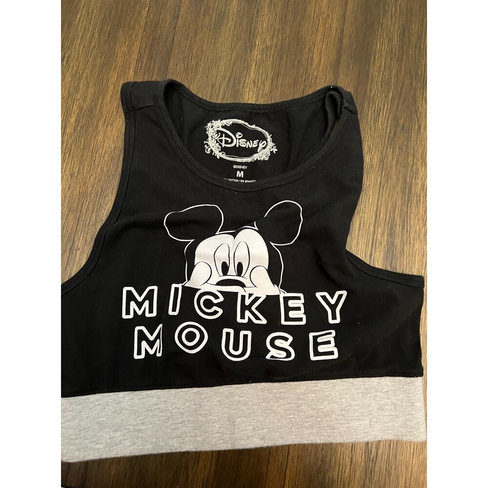 Mickey mouse bra medium top black gray cotton blend sport shirt disney tank crop